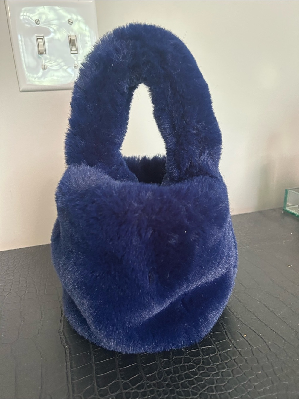 Zara Plush Faux Fur Mini Bag - Deep Blue